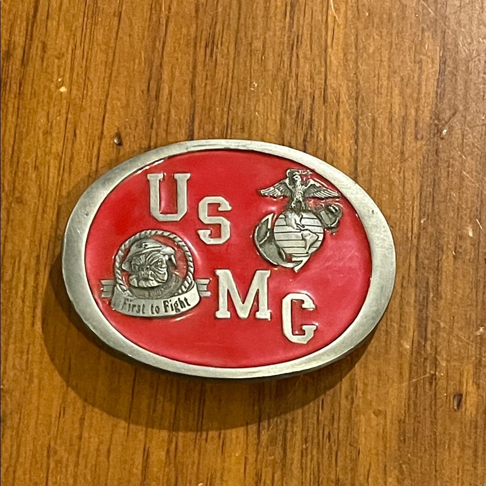 USMC Marines First To Fight Vintage Belt Buckle Made in USA metal